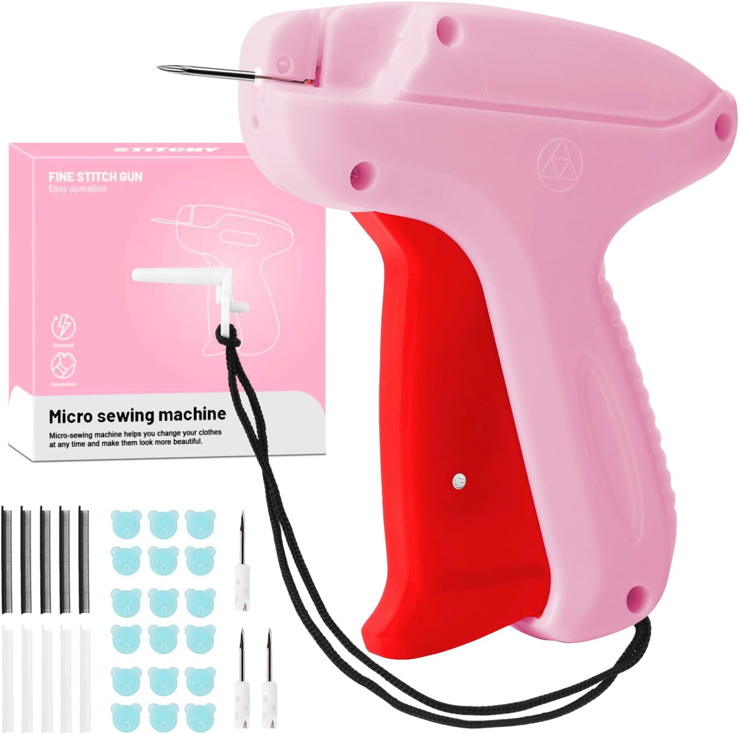 Stitch Gun with 6 Fine Needles,4000 Pcs Micro Fasteners(2000 White & 2000 Black).Quick Clothing Fixer Stitch Gun for Clothes Quick Stitchy Sewing Gun Clothing Tag Gun for Clothes
