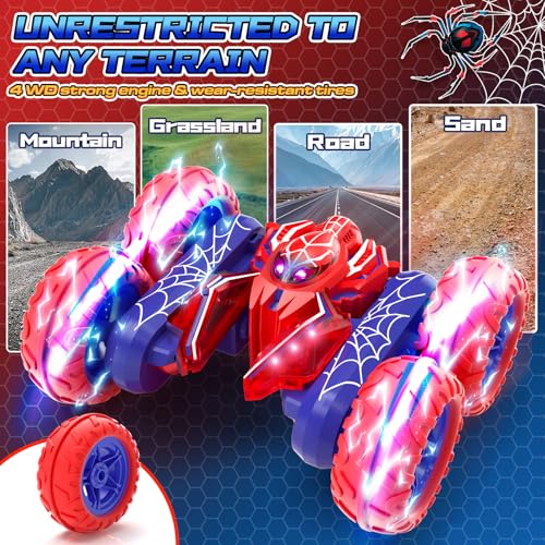 Spider Remote Control Cars for Boys 4-7, 360° Spinning RC Stunt Car with 2 Batteries Cool Lights Toys Birthday Gift for Boys 4 5 6 7 8 9 10 11 12 Year Old