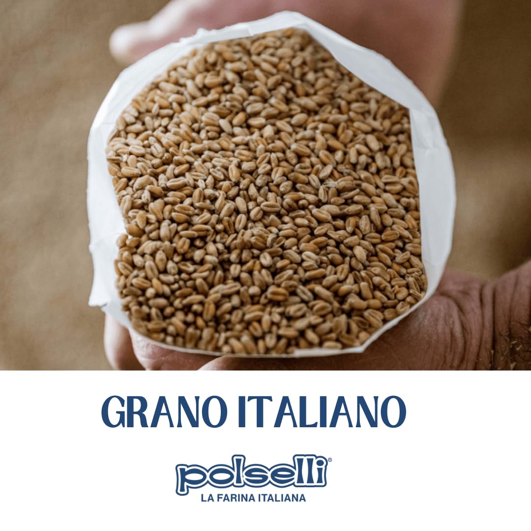 POLSELLI Organic Flour, Type 00, 100% Italian Grain, Double Zero Flour, OO Extra Fine, 5 kg, 11 lbs, BIO, Neapolitan Italian Pizza, Bread, Pasta, All Natural, Unbleached, All-Purpose, Unbromated, No Additives