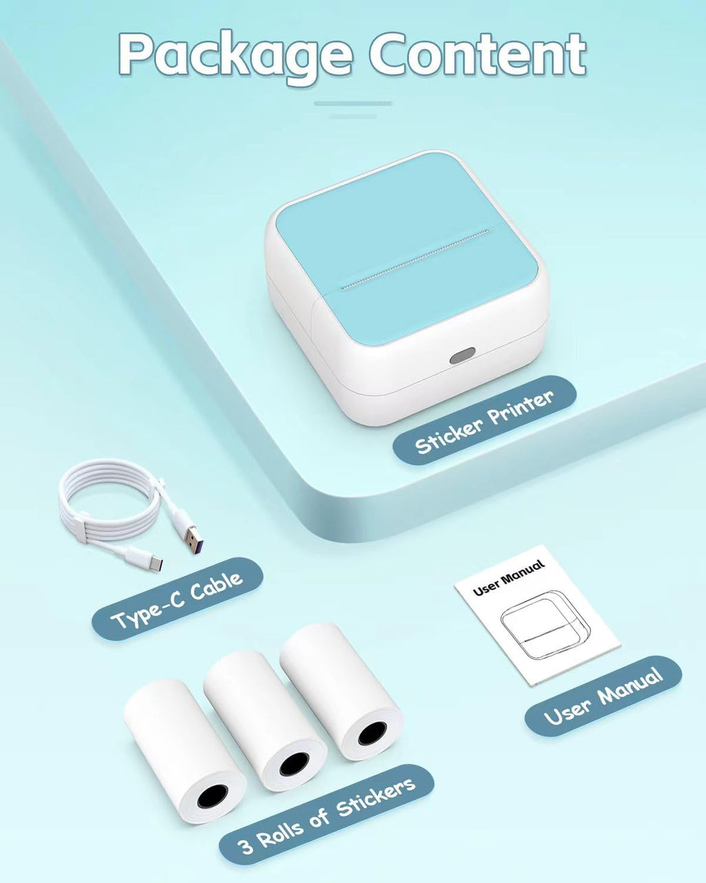 Sticker Printer - Printpods Mini Printer with Stickers, Print Pod, Bluetooth Inkless Printers, Sticker Maker, Portable Thermal Printer for iphone, Impresora Portátil for Notes, Journal, DIY, Kids Gift