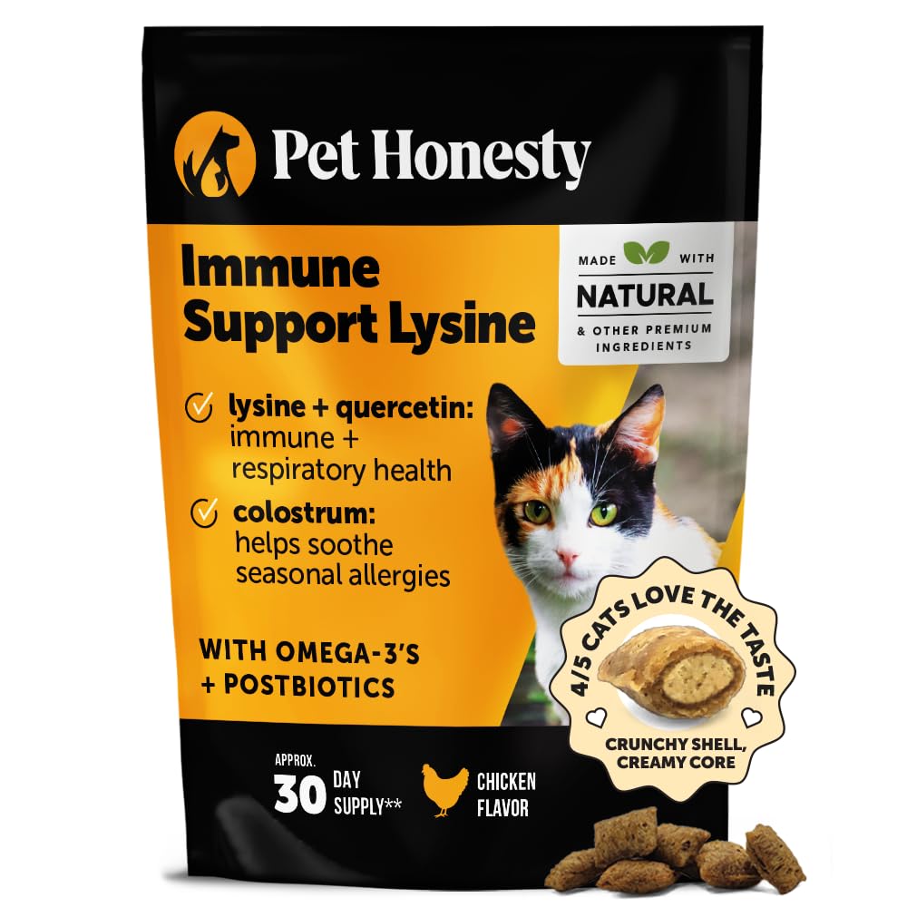 Cat Immune Support Lysine – Allergy Relief & Immune Health Supplement for Cats with L-Lysine, Colostrum, Quercetin & Omega-3 – Soothes Sneezing, Runny Nose & Itchy Skin Chicken, (30-Day Supply)