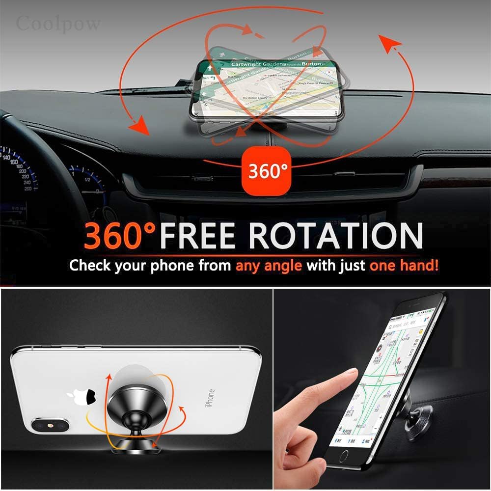 Coolpow【2 Packs 】Magnetic Phone Holder for car【Strong Magnet】phone holders for your car phone holder Mount for Car【4 Metal Plate】Universal Dash cell phone car mount for iphone Samsung car accessories