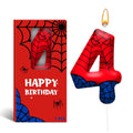 Spider Themed Birthday Candles Number 4 Red Blue Spider Web Themed Cake Topper Candle Party Decoration Birthday Party Celebrations Supplies Favors (Number 4)