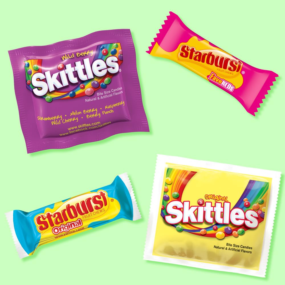SKITTLES & STARBURST Mixed Funsize Variety Bag Stand Up Pouch, Easter Candy Bulk for Filling Eggs, Easter Basket Stuffers, 32.28 Ounce Bag