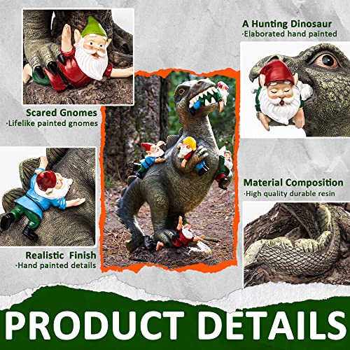 SOWSUN 14" Garden Gnomes Statue Dinosaur Outdoor Decor Gifts for Women | Gardening Gifts for Women Mom Grandma, Dinosaur Gnomes Garden Statue, Outdoor Decor for Yard Patio Balcony Porch Lawn