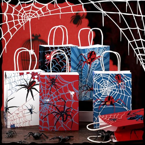 Epakh 24 Pcs Spider Party Favors Bags with Handles Spider Birthday Party Decorations Double Sided Goodie Candy Bags (Class Spider)