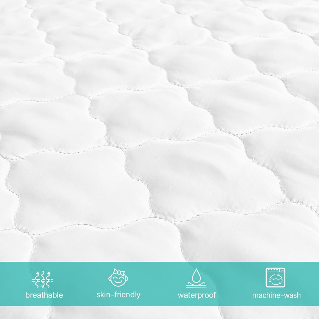 Crib Mattress Protector Sheets Fitted Waterproof Crib Mattress Pad Cover, Noiseless & Machine Wash 100% Absorbent Crib/Toddler Mattress Protector Sheet Quilted, White, 52" x 28"