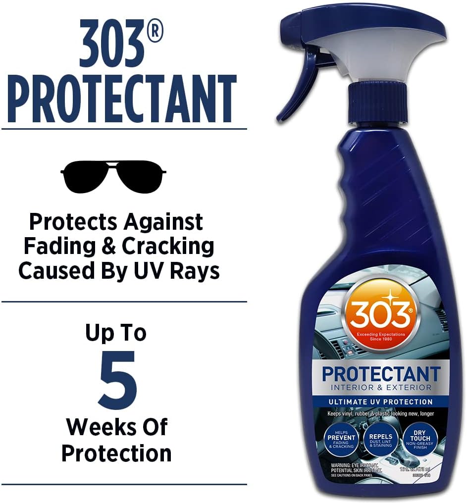 303 Products Automotive Protectant Spray - Helps Prevent Fading & Cracking, Repels Dust, Lint & Staining, Superior UV Protection & Restores Lost Color, Exterior & Interior Car Cleaning Supplies 16oz