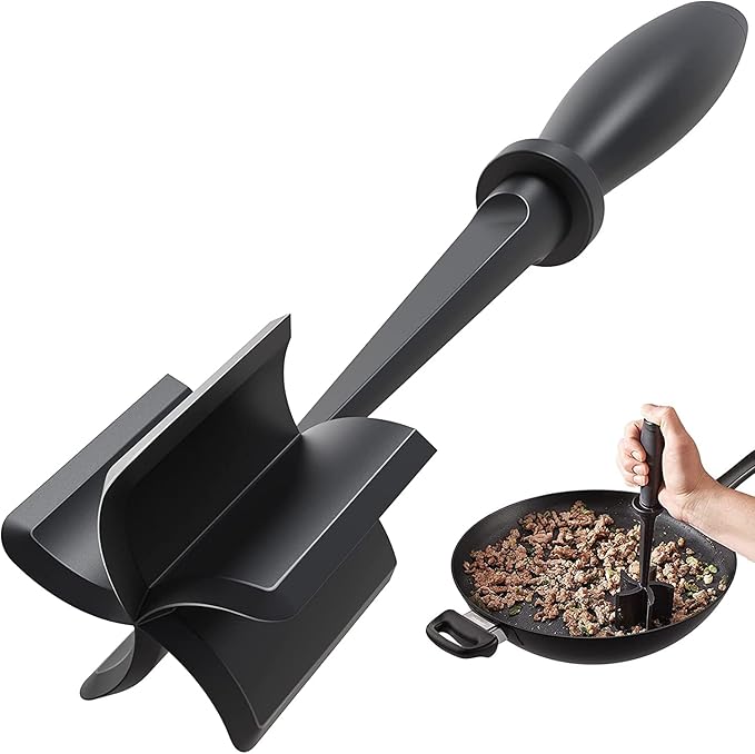 Meat Chopper, Hamburger Grinder, Premium Heat Resistant Smasher for Ground Beef, Burger Grinder Nylon Potato Mix Tool, Meat & Poultry Tenderizers-Black