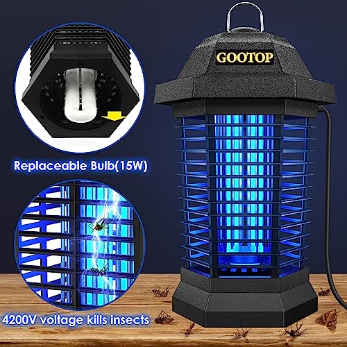 GOOTOP Bug Zapper Outdoor, Mosquito Zapper, 4200V 3 Prong Plug in Electric Fly Zapper, Mosquito Killer, Fly Traps, Flying Insects Zapper Indoor Outdoor, ABS Plastic Outer (Black)