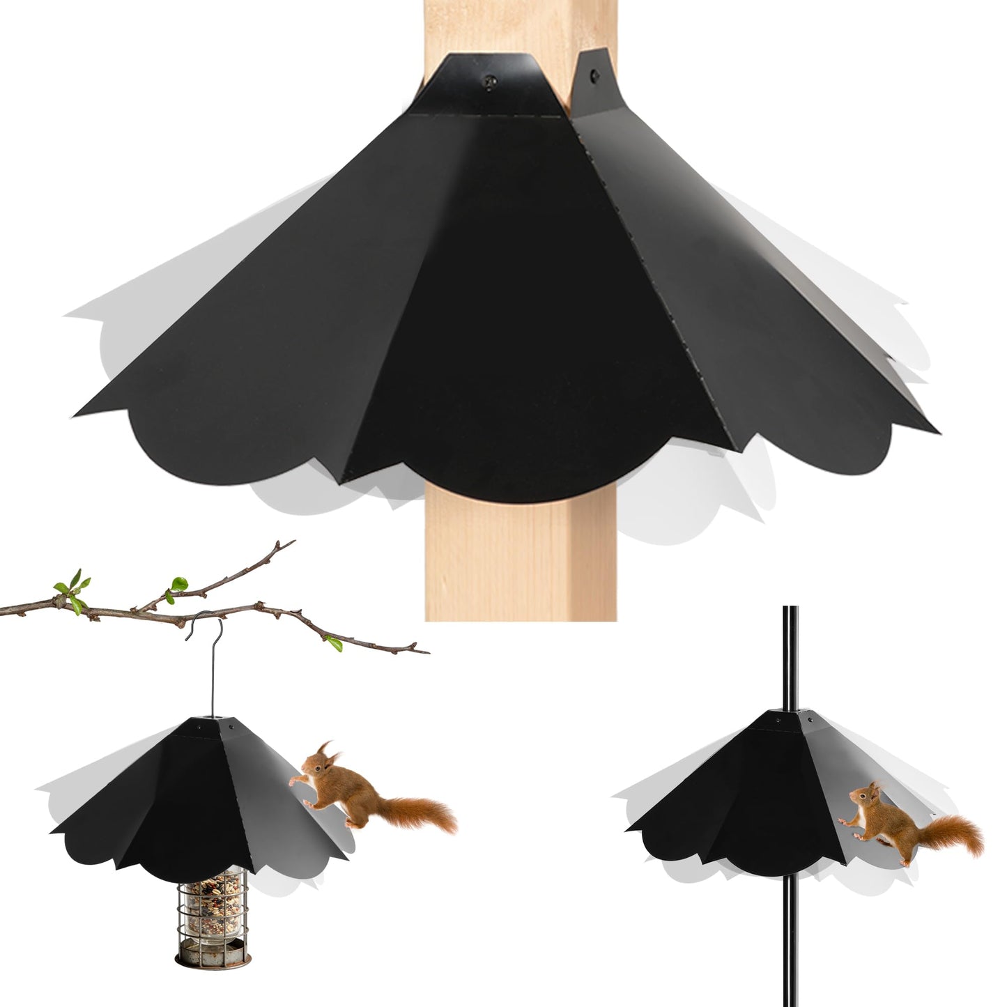 Oversized 21 Inch Metal Squirrel Baffle, Chew-Proof Weatherproof Squirrel Guard for Bird Feeder Pole and 4x4 Post, Outdoor Hanging Squirrel Proof Baffle, Black