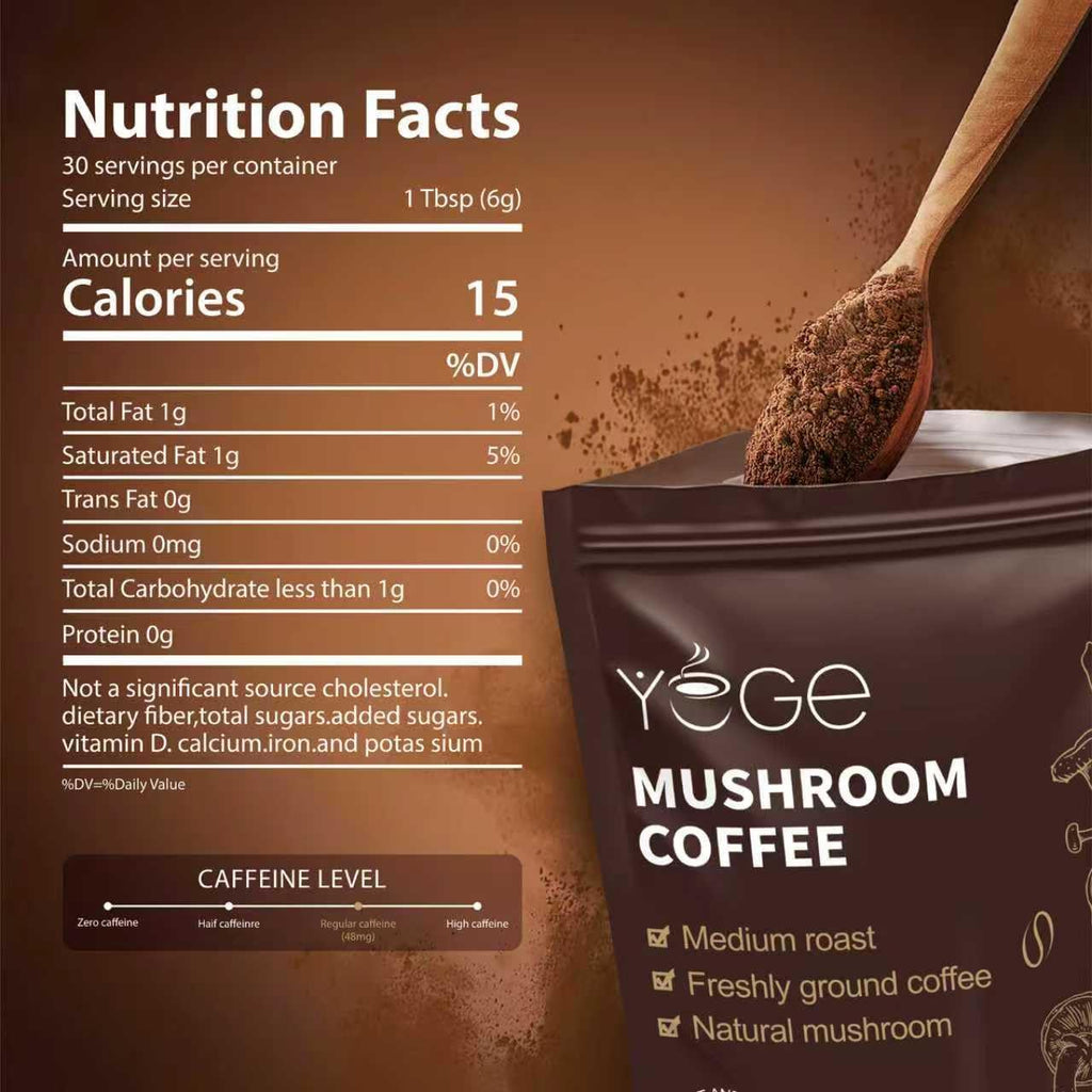 Mushroom Coffee, Instant Mushroom Coffee with Cordyceps, Reishi, King Trumpet, Shitake, Turkey Tail, Lions Mane for Energy, Focus, Positive Mood & Immune Support (30 Servings)