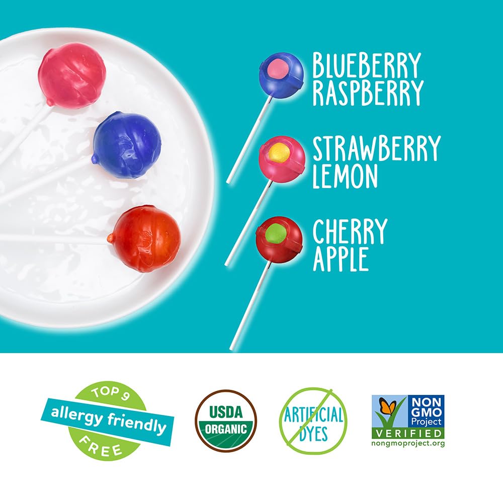 YumEarth Organic Duo Pops, Lollipops with Fruit Chew Centers - Allergy Friendly (Top 9 Free), No Artificial Dyes, Non GMO, Gluten Free, Vegan Candy Snacks - Individually Wrapped Pops (20 Count (Pack of 1))