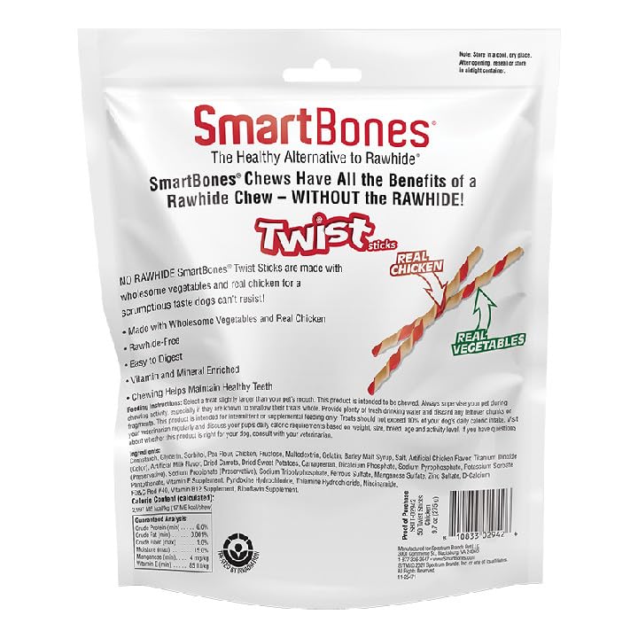 SmartBones Smart Twist Sticks, Rawhide Free Dog Chew Sticks, Made With Real Chicken, 50 Sticks , 9.7 Ounce (Pack of 1)