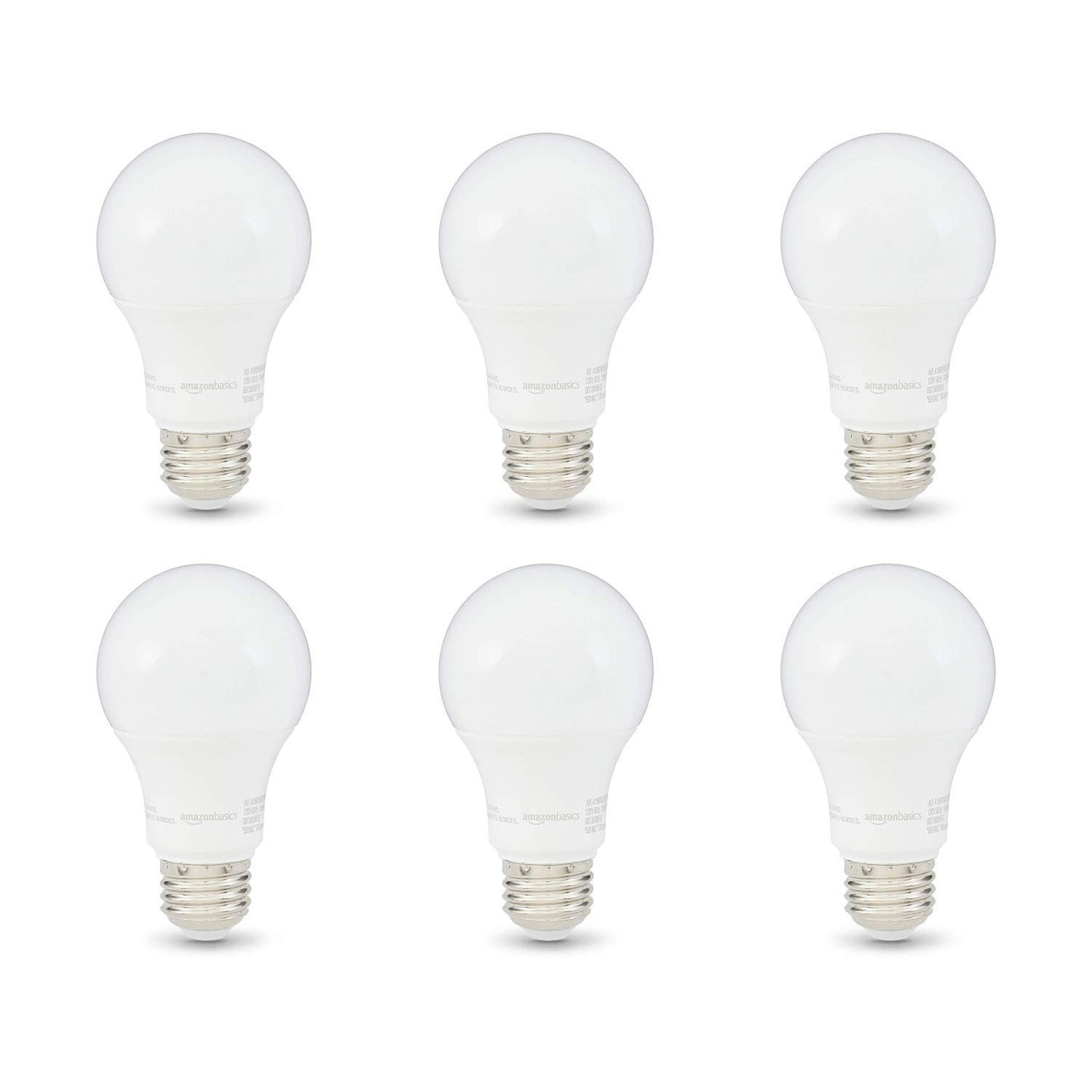 Basics A19 LED Light Bulbs, 60 Watt Equivalent, Energy Efficient 9W, E26 Standard Base, Soft White 2700K, Dimmable, 10,000 Hour Lifetime , 6-Pack