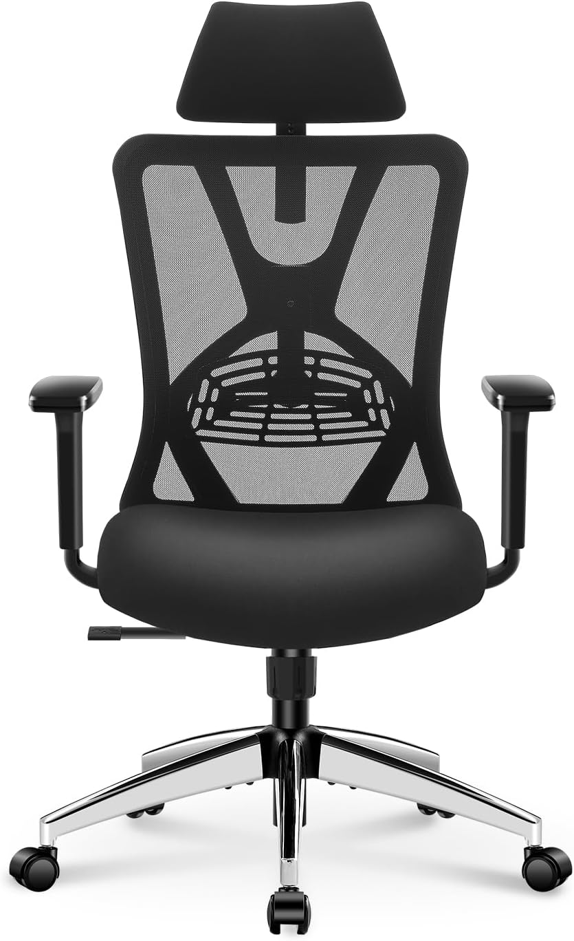 Ticova Ergonomic Office Chair - High Back Desk Chair with Adjustable Lumbar Support, Headrest & 3D Armrest