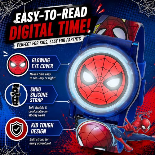 Marvel Spider-Man Kids Watches – Digital Display, Interactive Features, Adjustable Strap, Vibrant Spider-Man Graphics, Durable for Active Kids