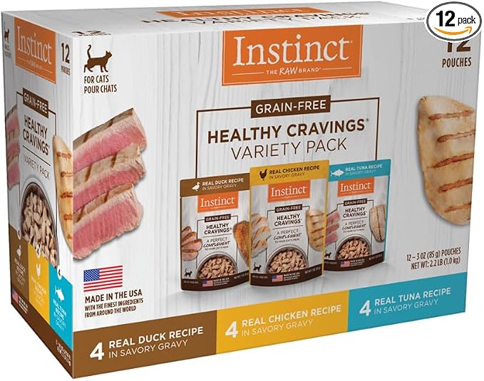 Instinct Healthy Cravings Natural Wet Cat Food Topper, Grain Free Recipe - Variety Pack, 3 oz. Pouches (Pack of 12)