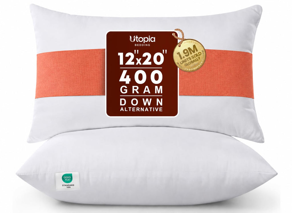 Utopia Bedding 12x20 Pillow Inserts, White Throw Pillows for Couch, 2 Pack | 100% Virgin Filling, Indoor cushion inserts for bed, sofa & couch, Supportive & fluffy decorative pillows, Set of 2, White