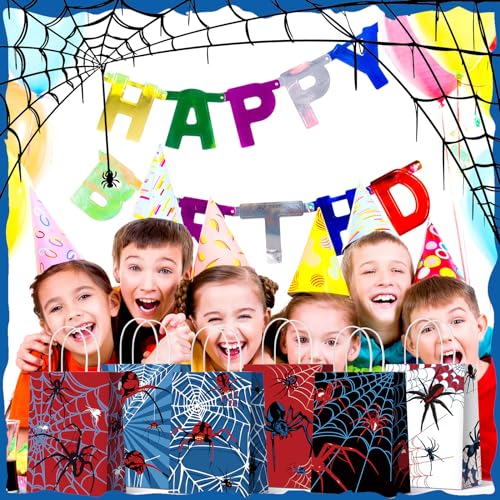 Epakh 24 Pcs Spider Party Favors Bags with Handles Spider Birthday Party Decorations Double Sided Goodie Candy Bags (Class Spider)