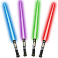 Cawiew 4 Pack Light up Sword Saber with FX Sound (on-Off Control) and Full Retractable Handle, 4 Colors LED Glow in The Dark Toy for Kids Adult