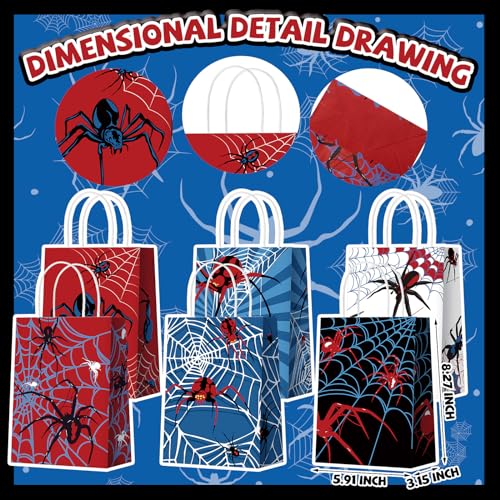 Epakh 24 Pcs Spider Party Favors Bags with Handles Spider Birthday Party Decorations Double Sided Goodie Candy Bags (Class Spider)
