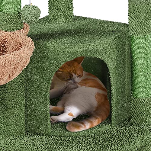 Yaheetech Cactus Cat Tree, 42in Cat Tower for Indoor Cats, Multi Level Kitten Condo Scratching Post, Cat Activity Center Pet Furniture w/Ball, Plush Perch, Platform, Basket