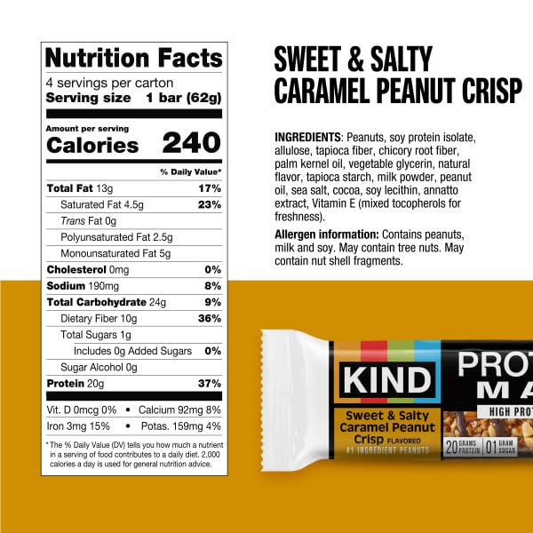 KIND Protein MAX Variety Pack, High Protein Bars, Keto Snacks, 1g Sugar, 20g Protein, (6) Crispy Chocolate Peanut Butter (6) Sweet & Salty Caramel Crisp, 12 Count Pack