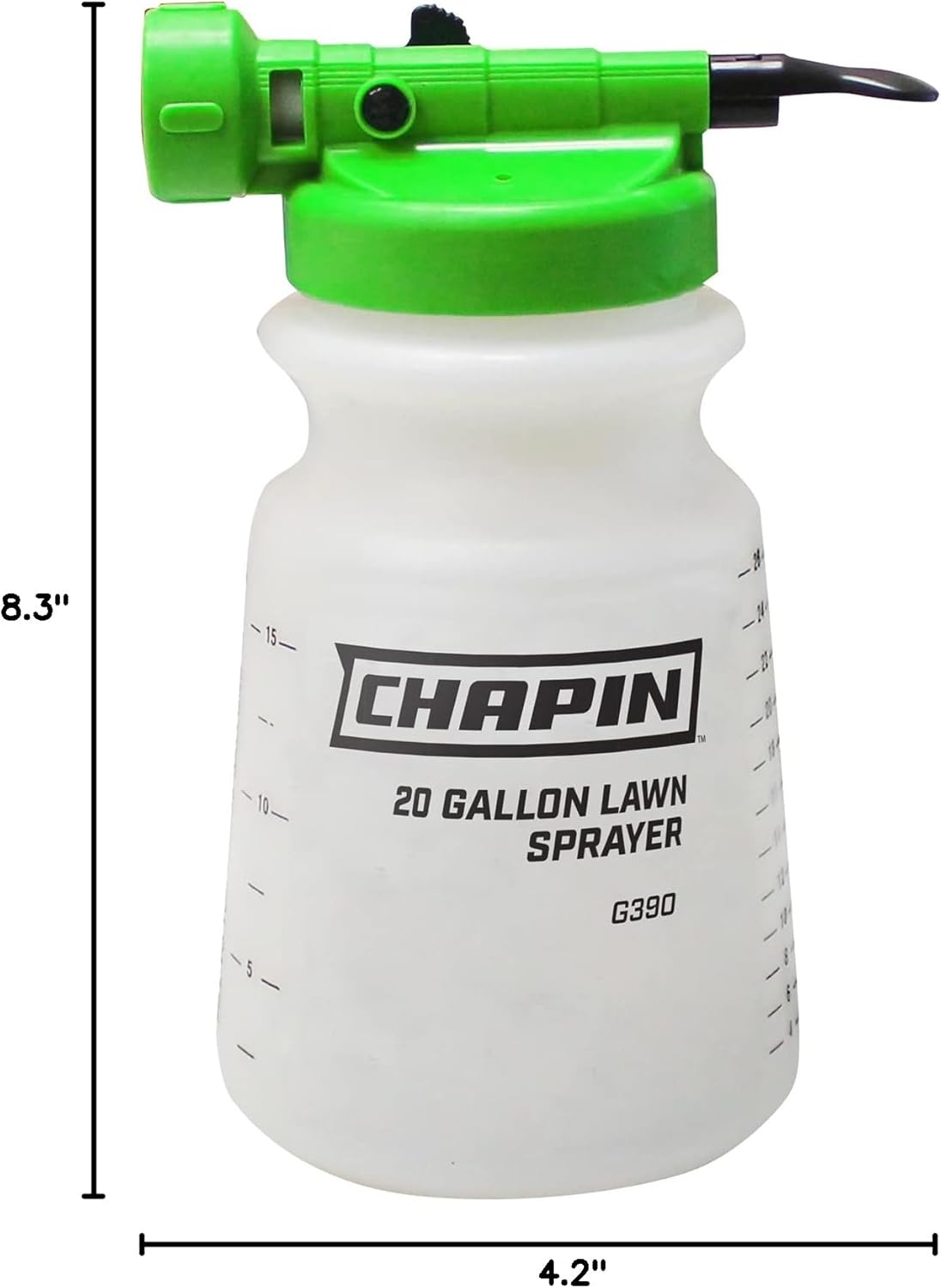 Chapin G390 Hose End Sprayer for Water Soluble Materials, 20 Gallon, 32 Ounce Tank, Finger Control and Backflow Prevention, for Spraying Lawns, Weeds, Insects, Fertilizers, Translucent White