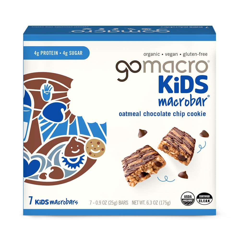 GoMacro Kids MacroBar Organic Vegan Snack Bars - Oatmeal Chocolate Chip Cookie (0.90 Ounce Bars, 7 Count)