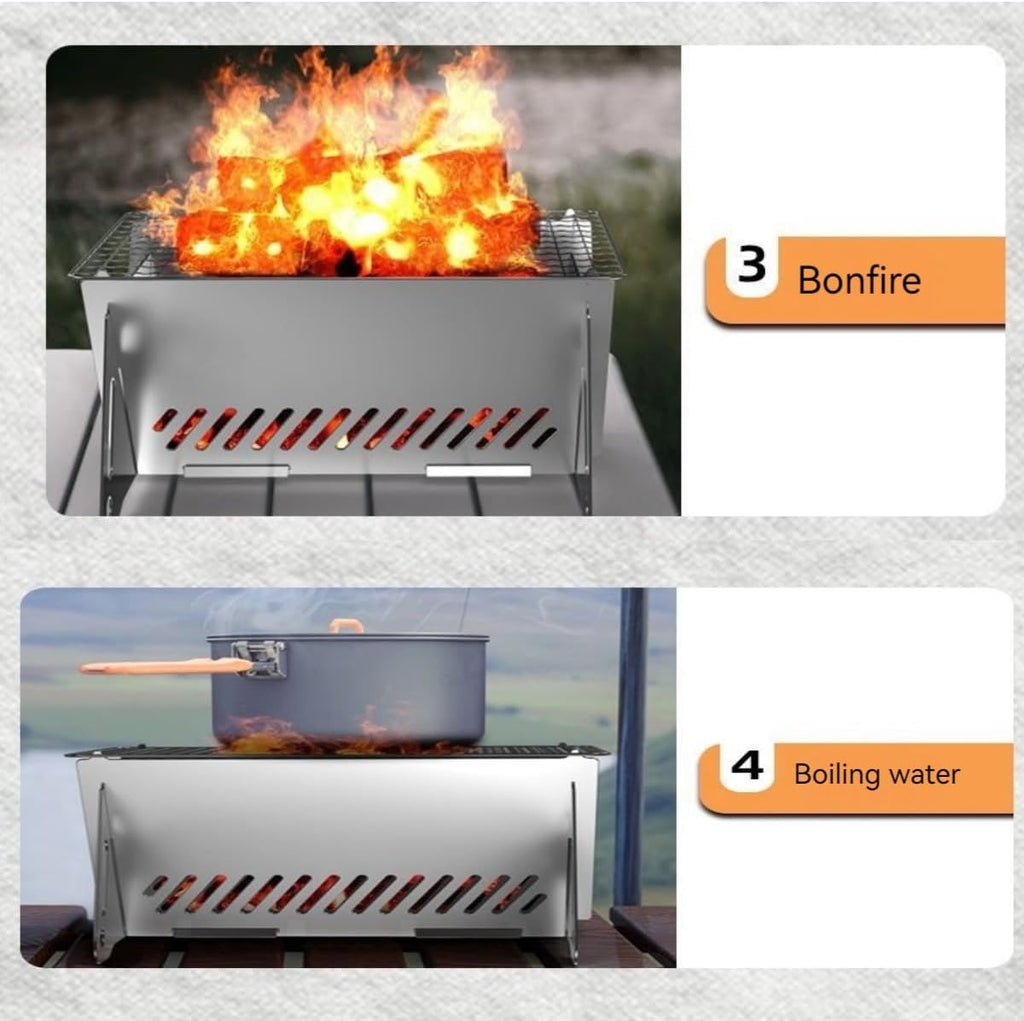 WINB Portable Folding BBQ Grill for 1-2 People - Mini Charcoal Grill for Camping, Compact Stainless Steel Fire Pit with Carry Bag, Outdoor Grill for Backyard, Hiking & Picnic (8.2X5.5 IN)