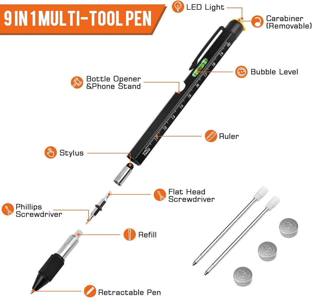 Gifts for Men, Mens Valentines Day Gifts for Him Husband, 9 in 1 Multitool Pen, Cool Tools Gadgets Birthday Stocking Stuffers for Men, Fathers Day Dad Presents from Daughter Son