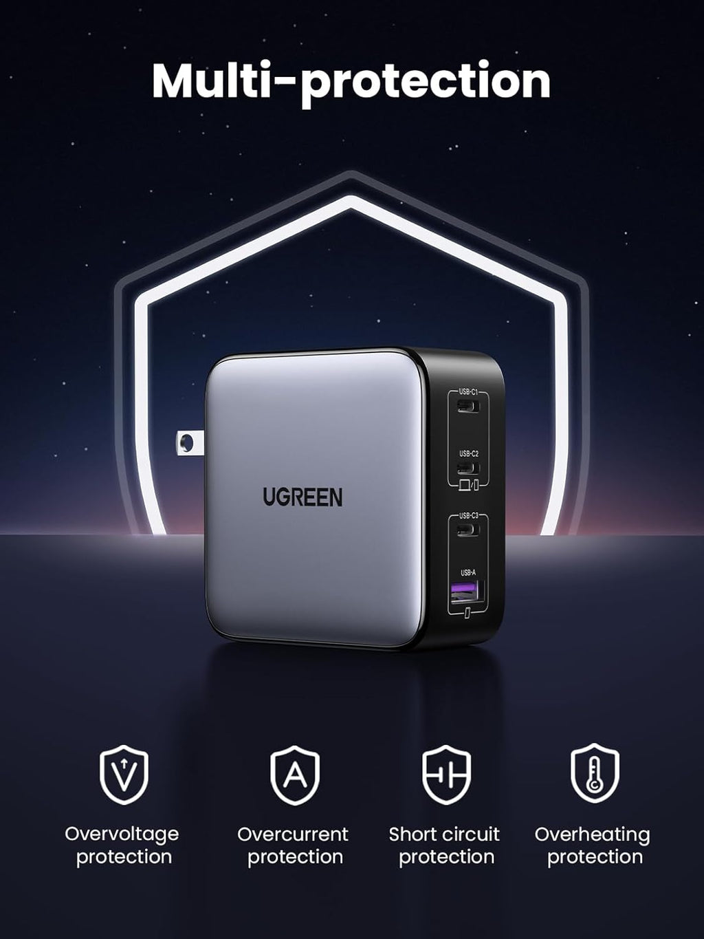 UGREEN Nexode 100W GaN USB C Charger, 4-Port Compact Foldable Fast Laptop Charger Power Adapter for MacBook Pro/Air, iPad Pro, iPhone 17/16/15 Series, Galaxy S25/S24, Pixel 10/9, Steam Deck, Pixelbook