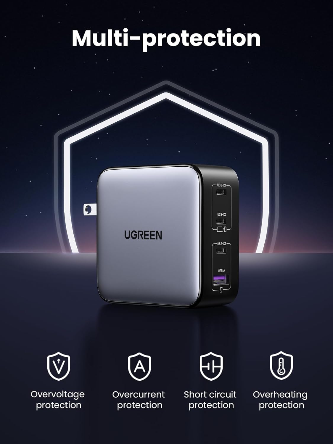 UGREEN Nexode 100W GaN USB C Charger, 4-Port Compact Foldable Fast Laptop Charger Power Adapter for MacBook Pro/Air, iPad Pro, iPhone 17/16/15 Series, Galaxy S25/S24, Pixel 10/9, Steam Deck, Pixelbook