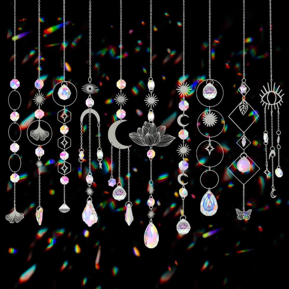 Sun Catchers, 10 Pcs Crystal Suncatcher Prism Hanging Kit for Indoor Window | Rainbow Maker Crystals Balls Pendants Ornaments for Home Outdoor Garden Backyard Patio Car Mirror Christmas Tree Decor