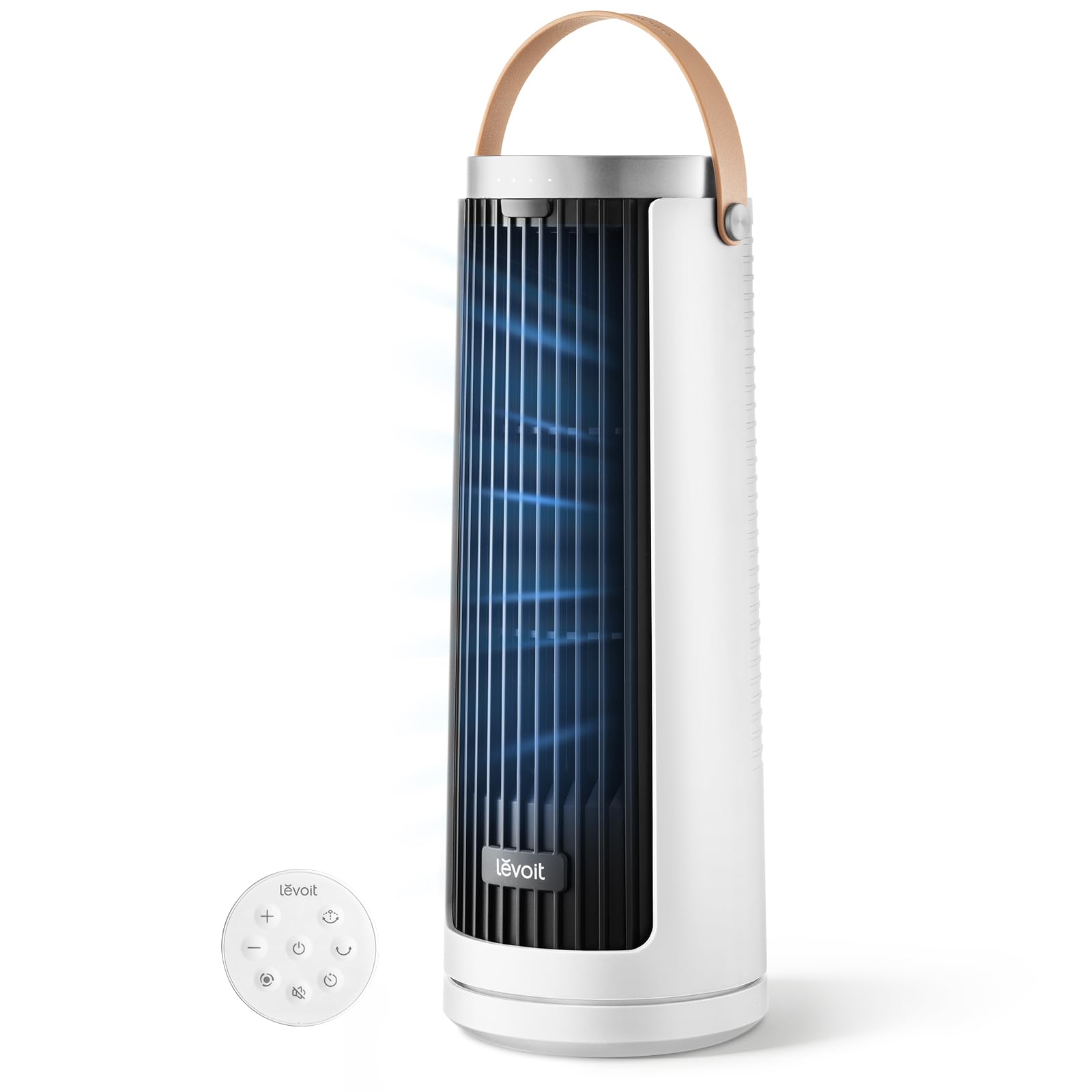 Levoit Tower Fan for Bedroom, 20dB Quiet Desk Fan, Portable Fan with 23ft/s | 3 Angles 4 Speeds Mini Oscillating Fan, DC Motor, Bladeless, Easy to Carry, Remoter, 12H Timer, for Home, Room, Office, White