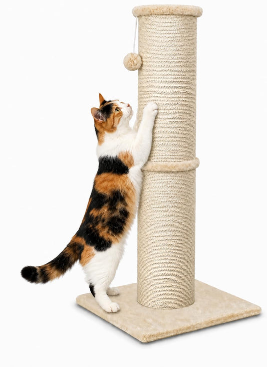 PAWSCRAT Cat Scratching Post 32 Inch High, 5.5 Inch Large Diameter Natural Sisal Cat Scratch Post, Scratch-Resistant and Durable Tall Cat Scratcher for Indoor Cats, Protect Your Furniture, Beige