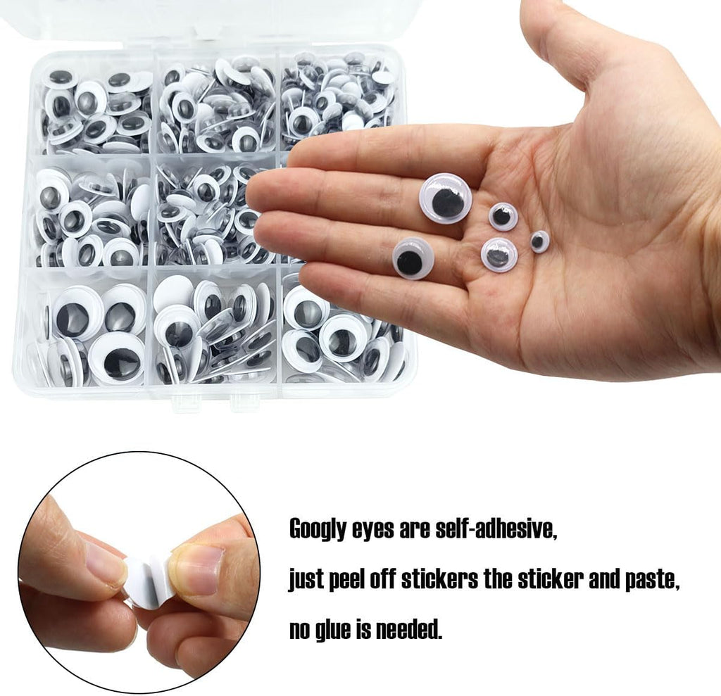 520 Pcs Wiggle Googly Eyes with Self-Adhesive, 6mm 8mm 10 mm 12mm 15mm Mixed Packaging (Black and White)