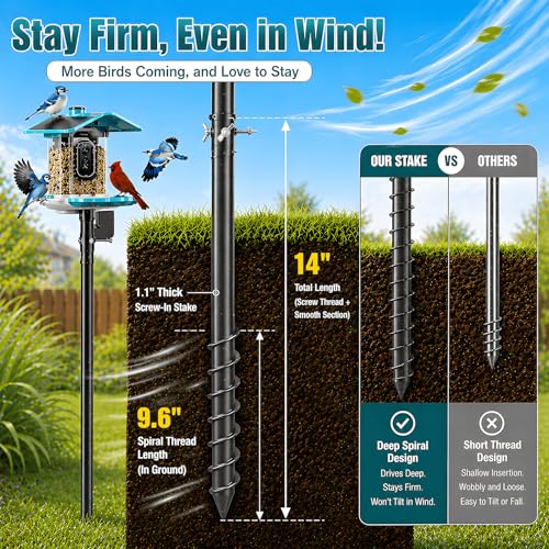 Heavy Duty Bird Feeder Pole - 88" Adjustable Bird House Stand Outdoor, Anti-Tip Auger & Stable Mount for Smart Camera Birdfeeder,Bluebird House, Bird Buddy, Birdfy