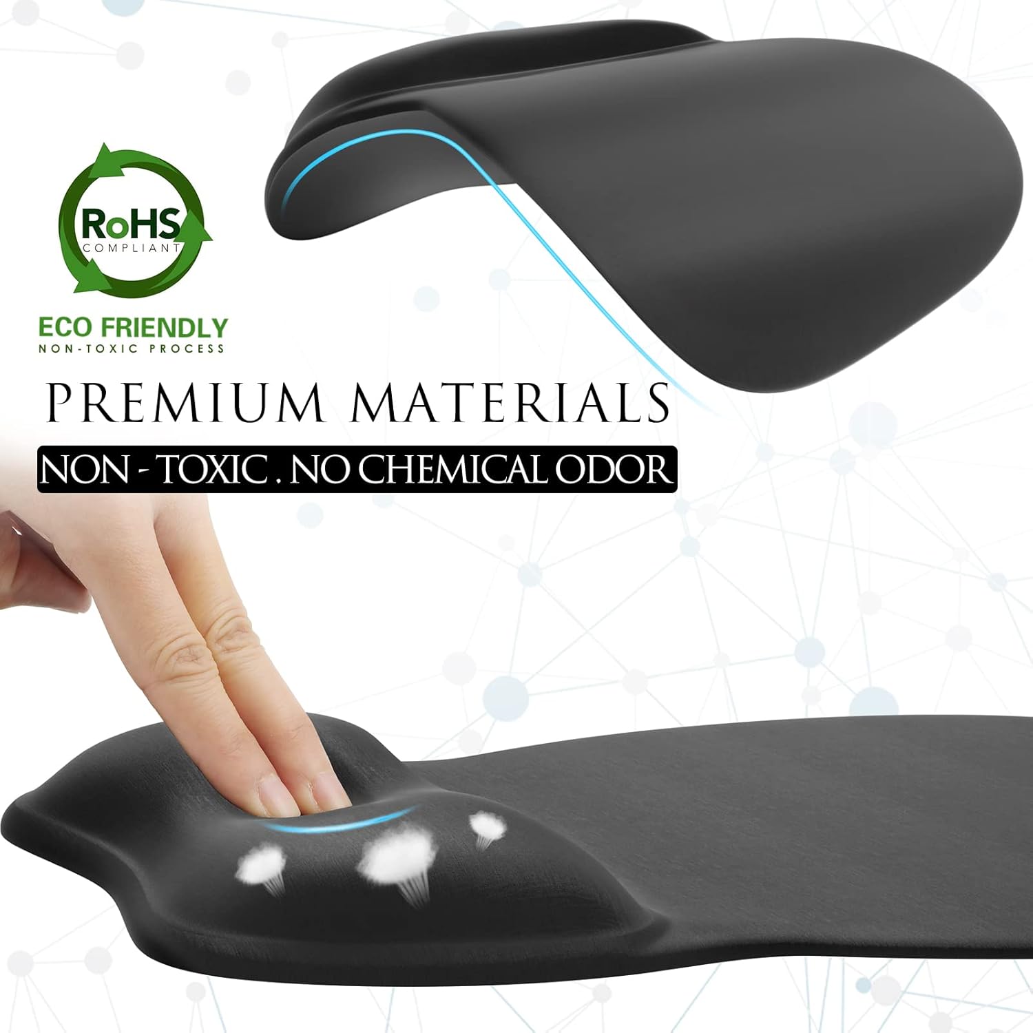 MROCO Ergonomic Mouse Pad with Gel Wrist Rest, Comfortable Mousepad with Smooth Wrist Support Surface and Non-Slip PU Base for Pain Relief, Computer, Laptop, Office & Home, 9.4 x 8.1 in, Black Color