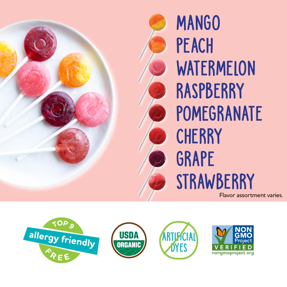 YumEarth Organic Pops Variety Pack, 40 Fruit Flavored Favorites Lollipops, Allergy Friendly, Gluten Free, Non-GMO, Vegan, No Artificial Flavors or Dyes