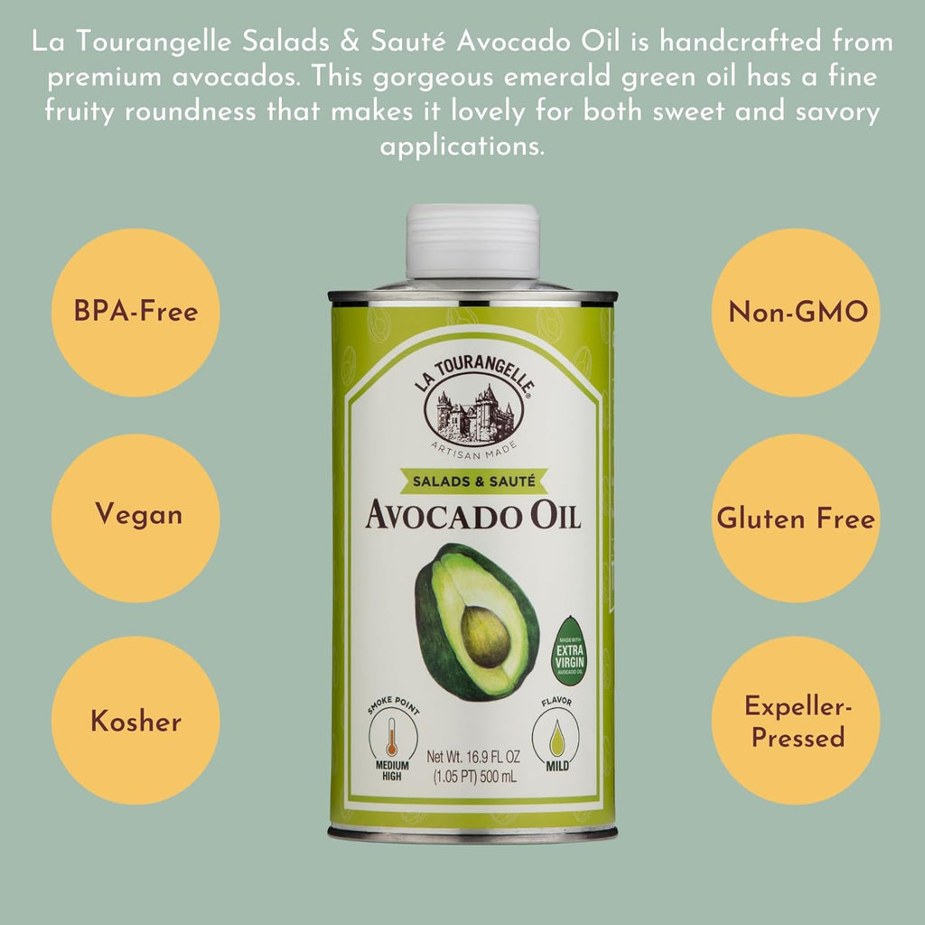 La Tourangelle Avocado Oil 16.9 Fl Oz, All-Natural, Artisanal, Great for Salads, Fruit, Fish or Vegetables, Buttery Flavor