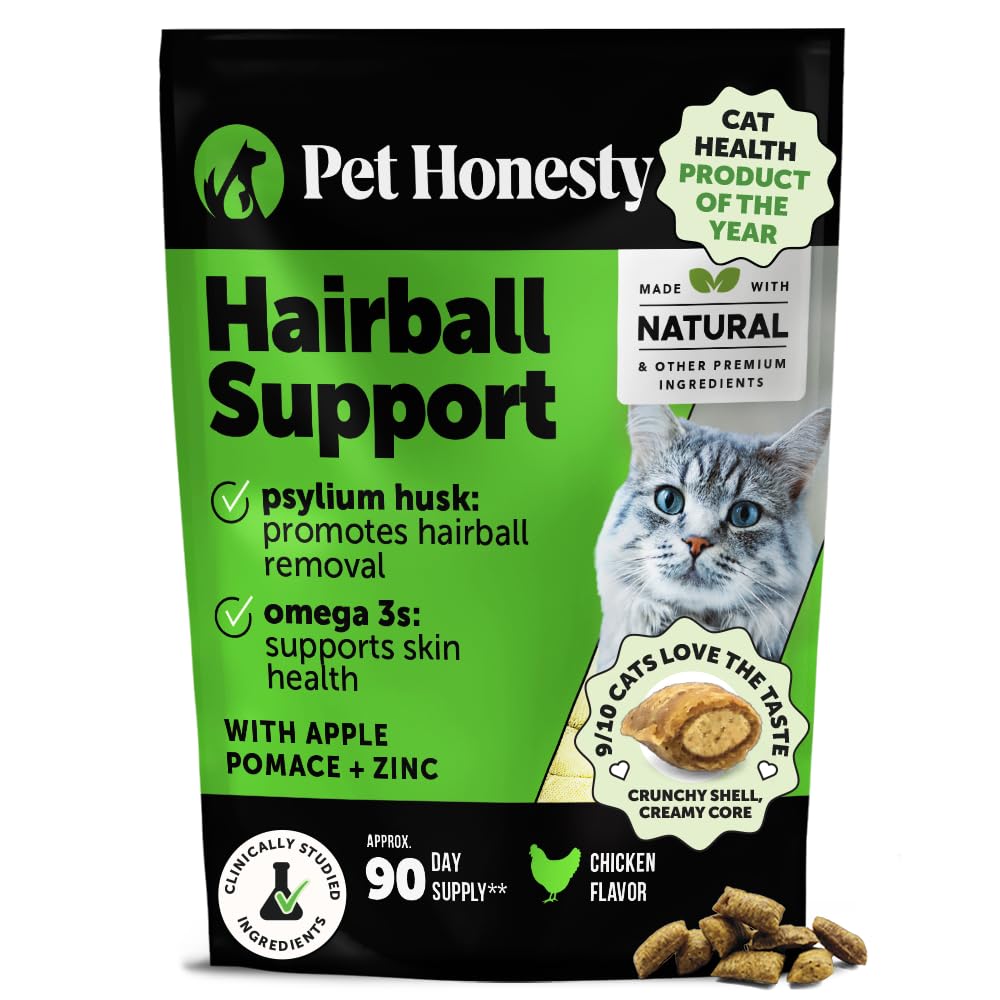 Cat Hairball Remedy Treats - Dual Texture Crunchy Creamy Hairball Treatment for Cats, Furball Relief Control Supplement with Fiber, Fish Oil for Indoor Cats Skin Coat Digestion (90-Day Supply)