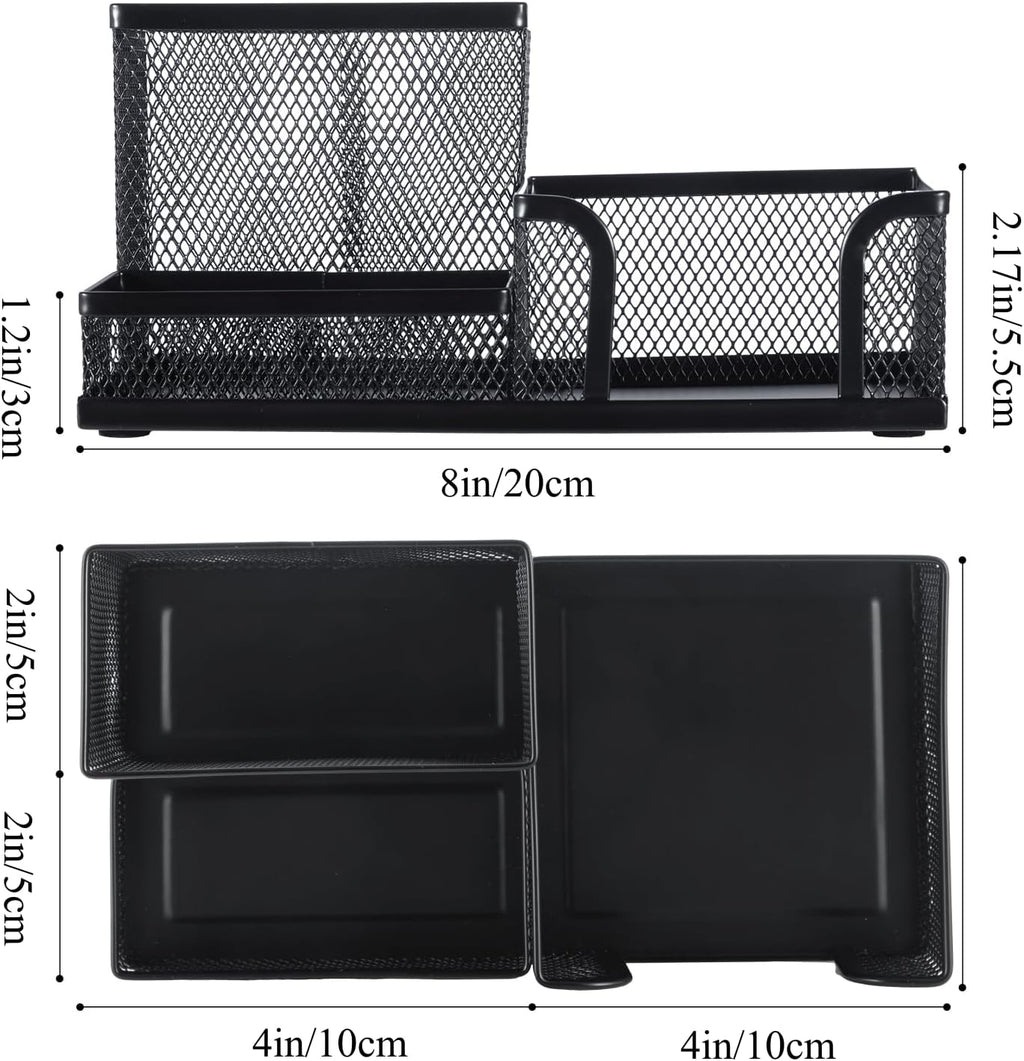 M&G Mesh Pen Holder Desk Organizers Pencil Holder for Desk Black, 3 Compartments Metal Office Supply Organizer with Sticky Notes Holder for School Home Office