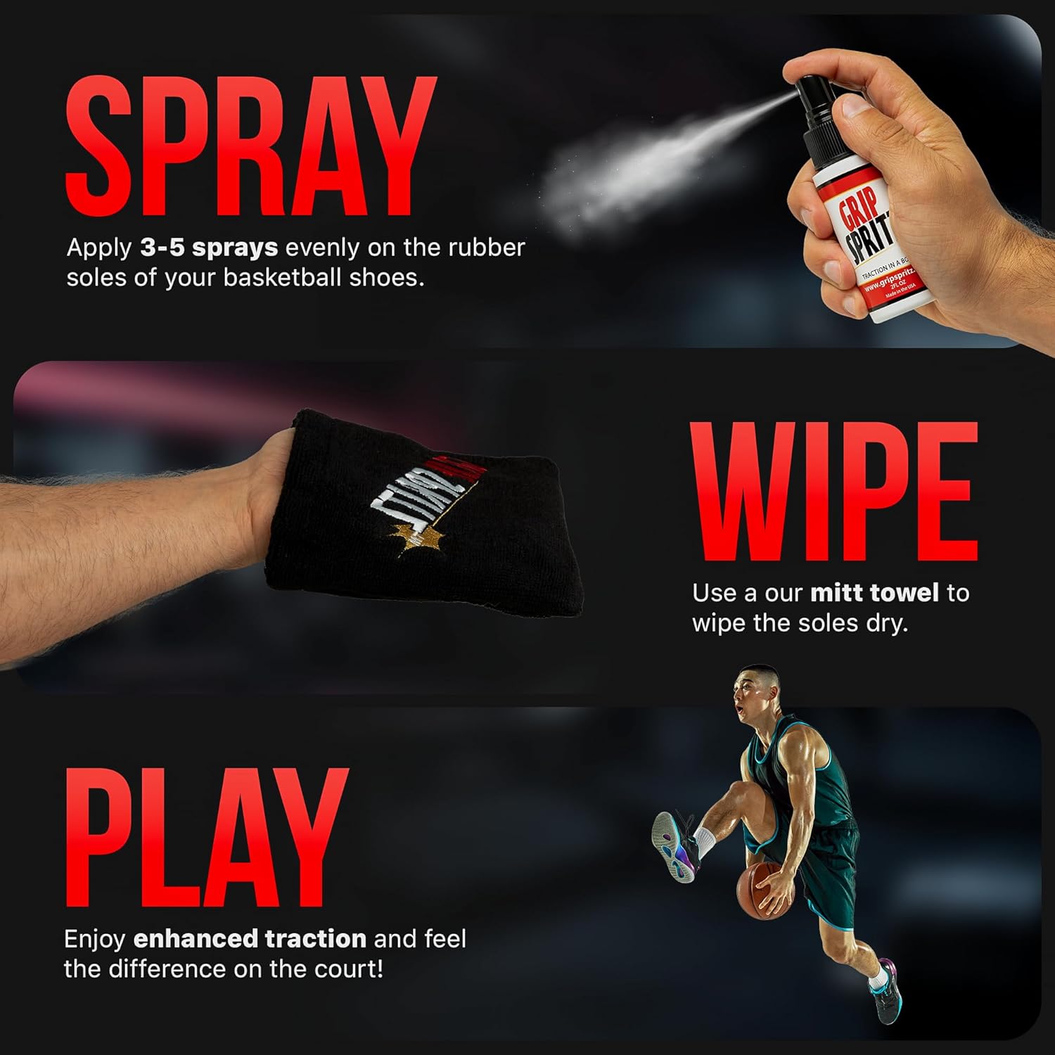 Grip Spritz - Basketball Shoe Grip Spray - Improve Sole Traction & Court Grip - Rejuvenate & Elongate Sneaker Life - Anti Slip Grip & Performance Enhancer - Basketball Accessory