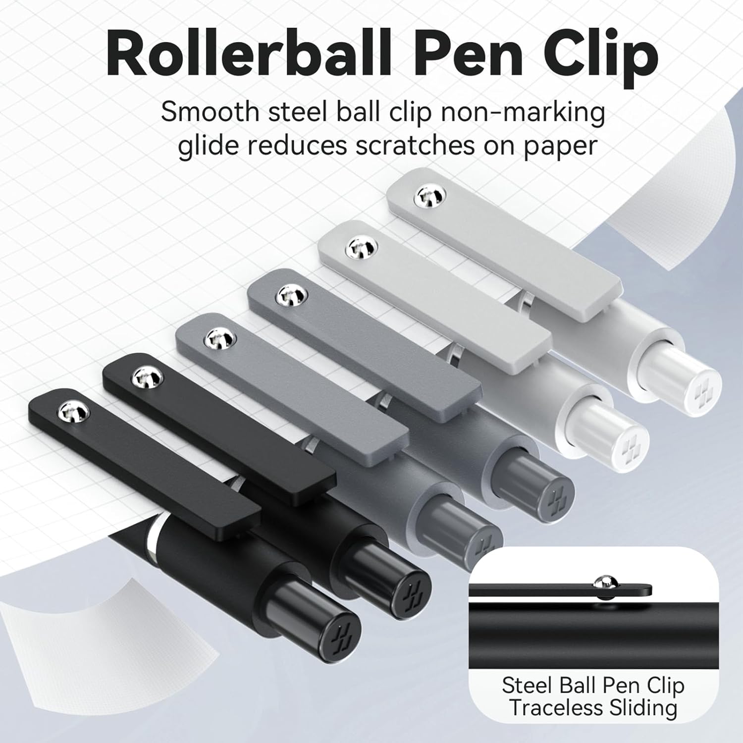 Gel Pens, 6 Pcs 0.5mm Fine Point Black Ink Pen With Smooth Writing, Office Desk Accessories, Writing Supplies Gifts for Men Women, Quick Dry Pens Ballpoint For Journaling, Black/Gray/White