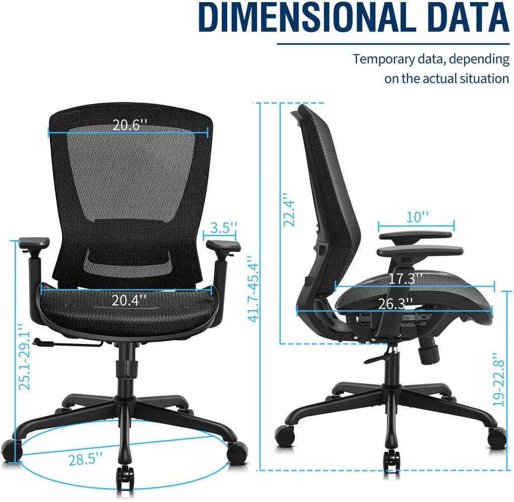ELABEST Mesh Office Chair,Ergonomic Computer Desk Chair,Sturdy Task Chair- Adjustable Lumbar Support & Armrests,Tilt Function,Comfort Wide Seat,Swivel Home Office Chair (Black)