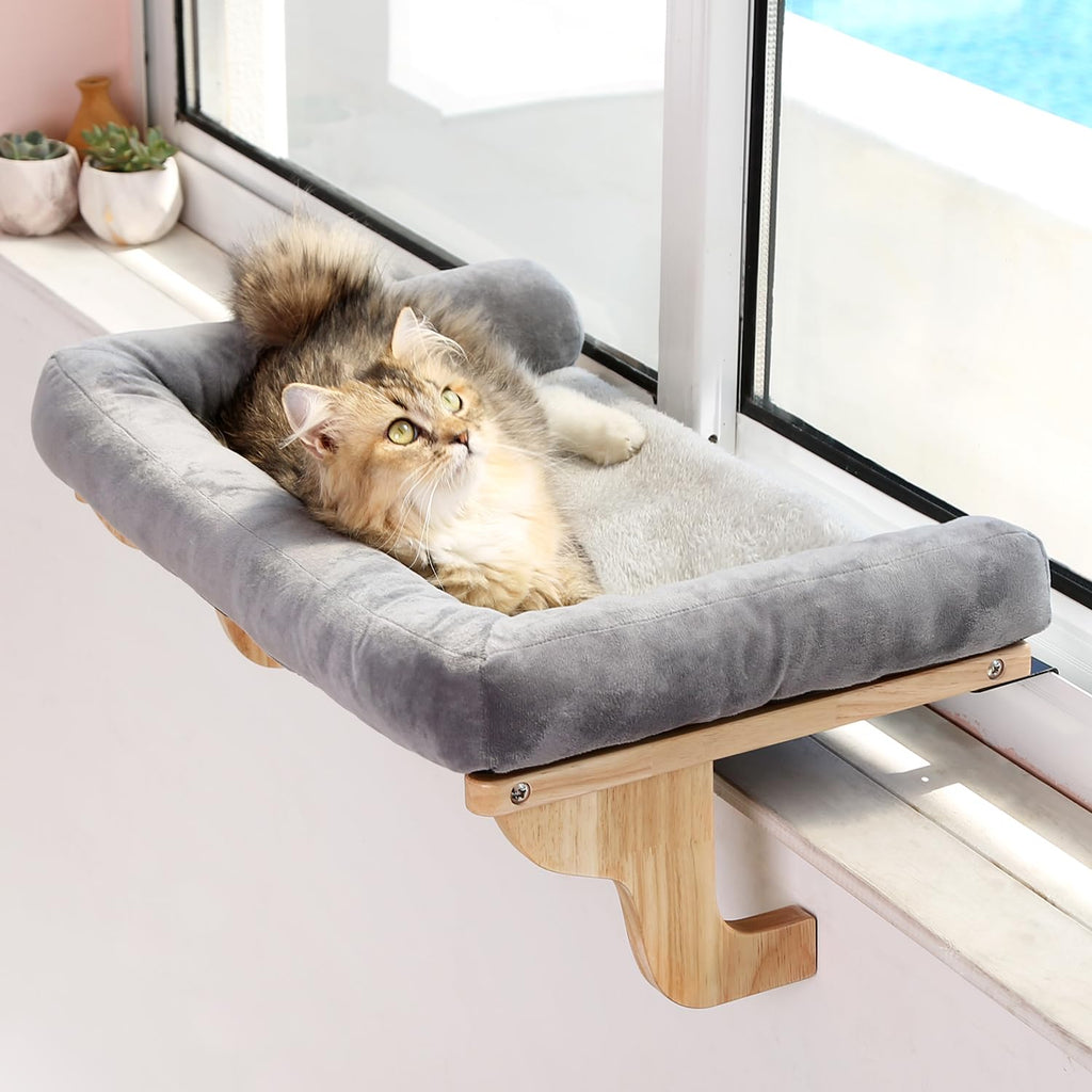 Zakkart Cat Perch for Window Sill with Bolster, 24in, Gray
