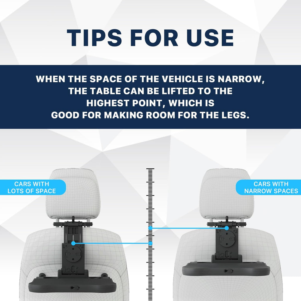 Car Back Seat Tray Table, Stable Foldable Auto Backseat Food Trays Desk for Rear Passenger Road Trip Eating & Work, Multifunctional Adjustable Travel Tray with Phone Drink Holder for Laptop iPad