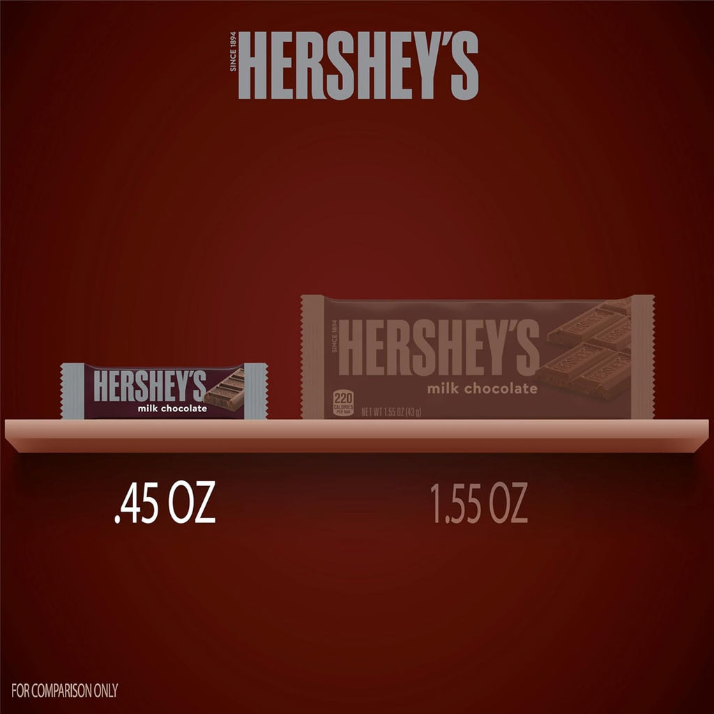 HERSHEY'S Milk Chocolate Snack Size, Candy Bars, 11.25 oz (25 Pieces)